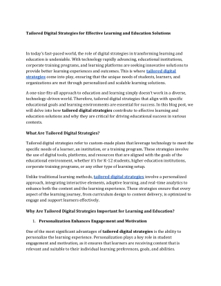 Tailored Digital Strategies for Effective Learning and Education Solutions