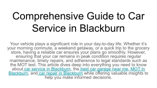 Comprehensive Guide to Car Service in Blackburn