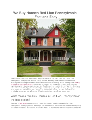 We Buy Houses Red Lion Pennsylvania - Fast and Easy