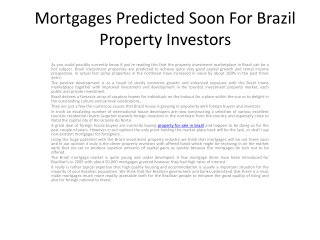 Mortgages Predicted Soon For Brazil Property Investors