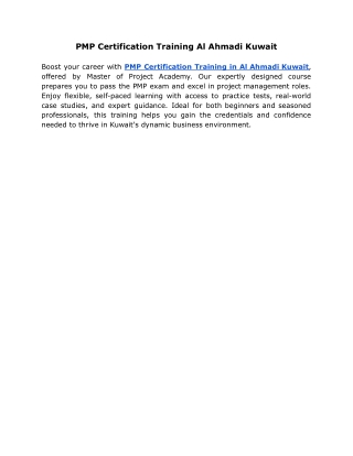 PMP Certification Training Al Ahmadi Kuwait