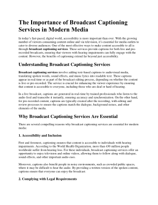 The Importance of Broadcast Captioning Services in Modern Media