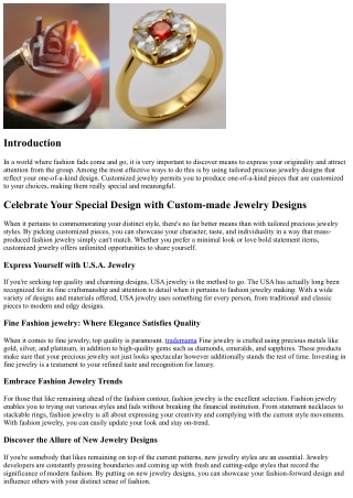 Celebrate Your Special Design with Personalized Precious Jewelry Designs