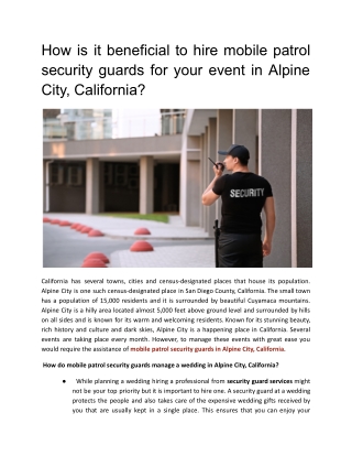 How is it beneficial to hire mobile patrol security guards for your event in Alpine City, California (1)