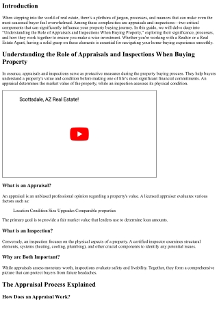 “Understanding the Role of Appraisals and Inspections When Buying Property”