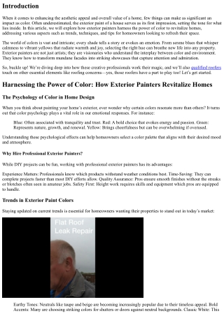 “Harnessing the Power of Color: How Exterior Painters Revitalize Homes”