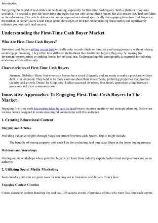 “Innovative Approaches To Engaging First-Time cash buyers In The Market”