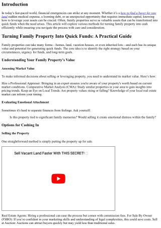 “Turning Family Property Into Quick Funds: A Practical Guide”