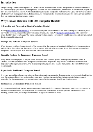 Debris Cleanup Simplified with Our Reliable Dumpster Rental Services in Orlando