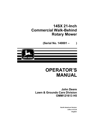 John Deere 14SX 21-Inch Commercial Walk-Behind Rotary Mower Operator’s Manual Instant Download (pin.140001-) (Publicatio