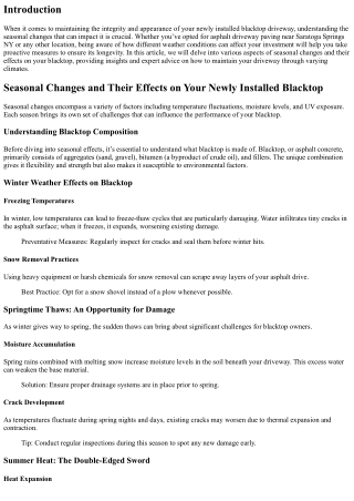 “Seasonal Changes and Their Effects on Your Newly Installed Blacktop”