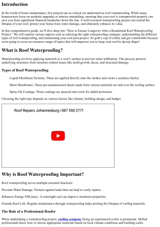 “How to Ensure Longevity After a Residential Roof Waterproofing Project”