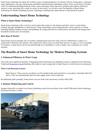 “The Benefits of Smart Home Technology for Modern Plumbing Systems”