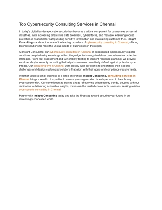 Top Cybersecurity Consulting Services in Chennai
