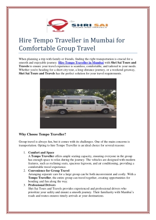 Hire Tempo Traveller in Mumbai for Comfortable Group Travel