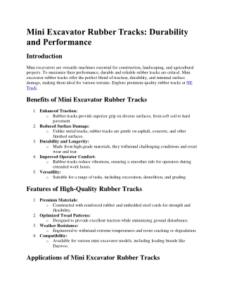 Mini Excavator Rubber Tracks, Durability and Performance