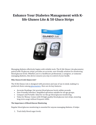 Enhance Your Diabetes Management with K-life Gluneo Lite & 50 Gluco Strips