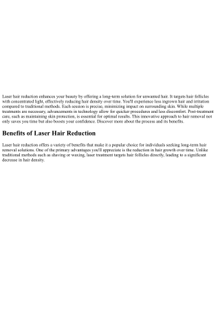 Enhanced Beauty Through Laser Hair Reduction