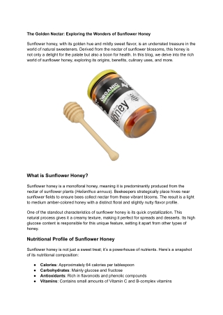 The Golden Nectar_ Exploring the Wonders of Sunflower Honey