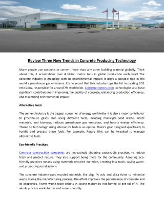 Review Three New Trends in Concrete Producing Technology