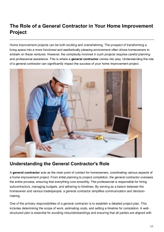 The Role of a General Contractor in Your Home Improvement Project