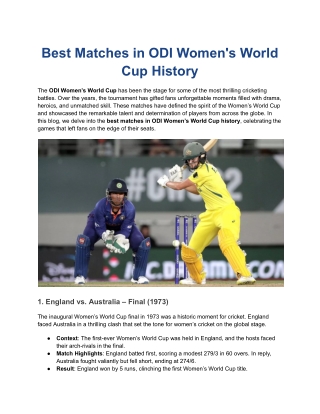Best Matches in ODI Women's World Cup History (1)