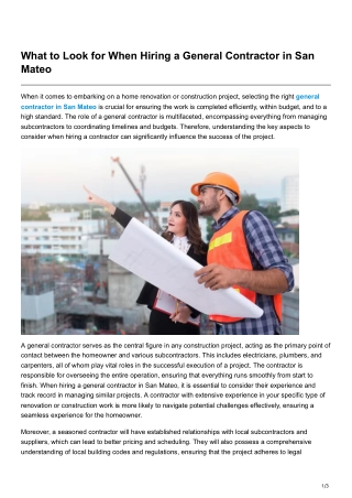 What to Look for When Hiring a General Contractor in San Mateo