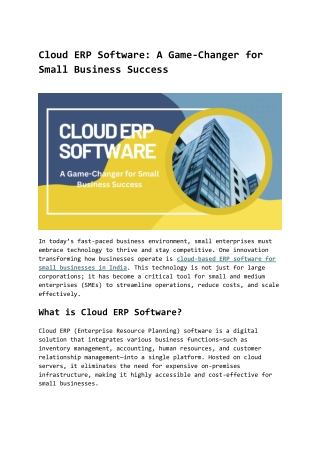 Cloud ERP Software: A Game-Changer for Small Business Success