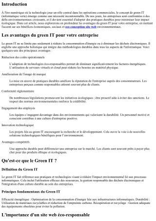 Les avantages du green IT pour votre entreprise