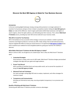 Discover the Best SEO Agency in Dubai for Your Business Success
