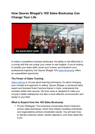 How Gaurav Bhagat's 10X Sales Bootcamp Can Change Your Life