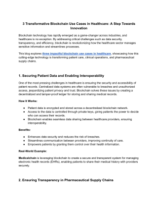 3 Transformative Blockchain Use Cases in Healthcare: A Step Towards Innovation