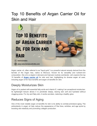 Top 10 Benefits of Argan Carrier Oil for Skin and Hair