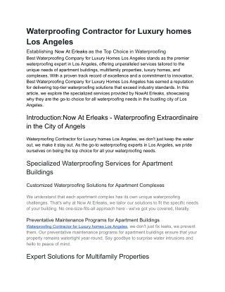 Waterproofing Contractor for Luxury homes Los Angeles