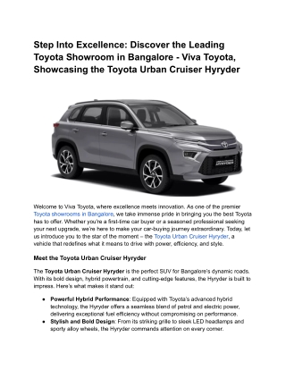 Viva Toyota, Showcasing the Toyota Urban Cruiser Hyryder