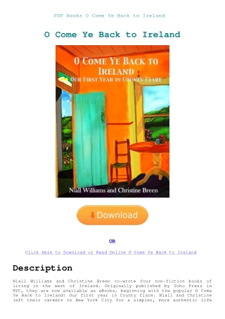 PDF Books O Come Ye Back to Ireland 