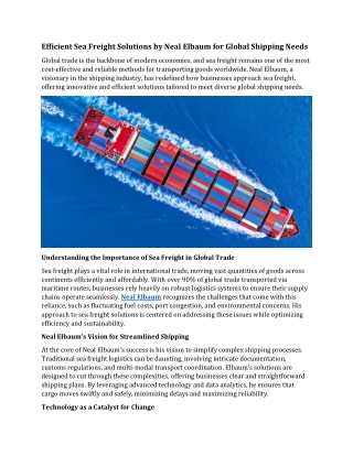 Efficient Sea Freight Solutions by Neal Elbaum for Global Shipping Needs