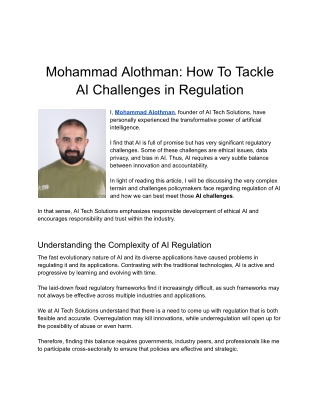 Mohammad Alothman: How To Tackle AI Challenges in Regulation