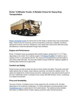 Eicher 12-Wheeler Trucks: A Reliable Choice for Heavy-Duty Transportation