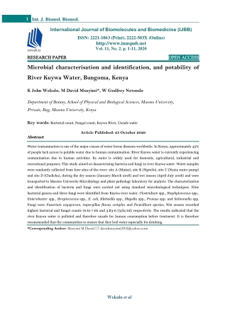 Microbial characterisation and identification, and potability of River Kuywa