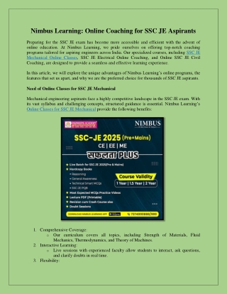 Nimbus Learning Online Coaching for SSC JE Aspirants