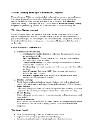 Machine Learning Training Centre In nagercoil