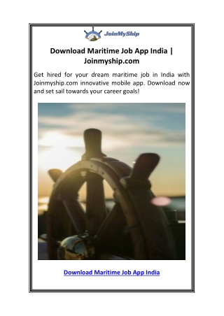Download Maritime Job App India  Joinmyship.com