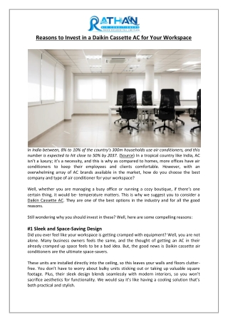 Reasons to Invest in a Daikin Cassette AC for Your Workspace - Rathan Air Conditioners