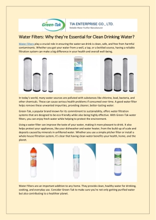 Water Filters: Why they’re Essential for Clean Drinking Water?