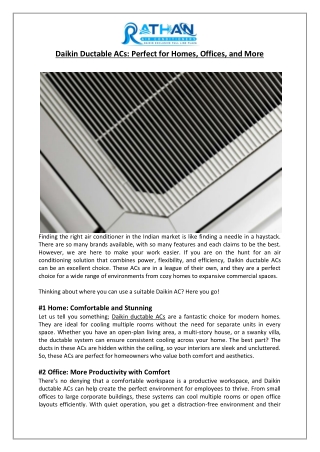 Daikin Ductable ACs Perfect for Homes, Offices, and More - Rathan Air Conditioners