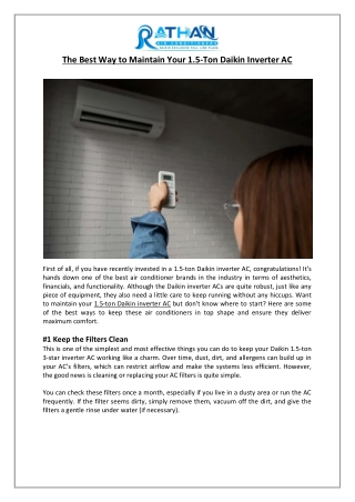 The Best Way to Maintain Your 1.5-Ton Daikin Inverter AC - Rathan Air Conditioners