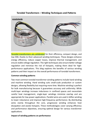 Toroidal Transformers – Winding Techniques And Patterns