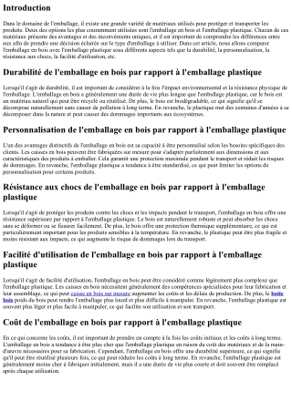 Comparaison Entre Emballage en Bois et Emballage Plastique