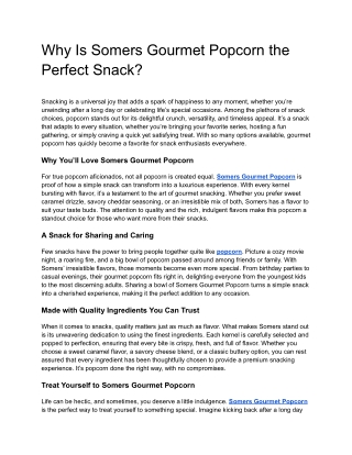 Why Is Somers Gourmet Popcorn the Perfect Snack